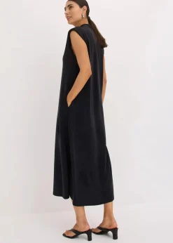 bonprix Bekleidung·Pullover & Strickjacken|Kleider^Jerseykleid aus Viskose-Mix mit Schulterpolster schwarz