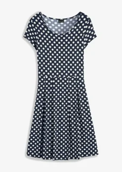 bonprix Kleider|Nachhaltigere Materialien^Jerseykleid aus Viskose-Mix dunkelblau/wollweiß gepunktet