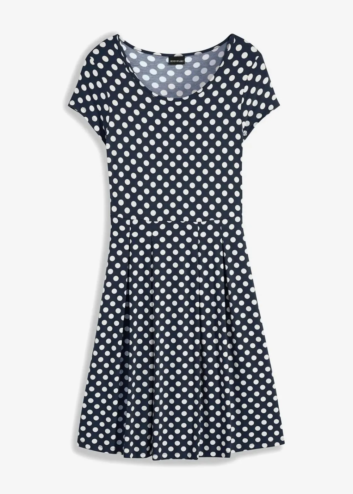 bonprix Kleider|Nachhaltigere Materialien^Jerseykleid aus Viskose-Mix dunkelblau/wollweiß gepunktet