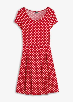 bonprix Kleider|Nachhaltigere Materialien^Jerseykleid aus Viskose-Mix erdbeere/weiß gepunktet