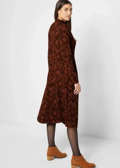 bonprix Bekleidung·Pullover & Strickjacken|Kleider^Jerseykleid mir Druck, langarm kaffeebraun geblümt
