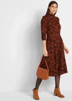 bonprix Bekleidung·Pullover & Strickjacken|Kleider^Jerseykleid mir Druck, langarm kaffeebraun geblümt