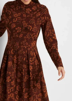 bonprix Bekleidung·Pullover & Strickjacken|Kleider^Jerseykleid mir Druck, langarm kaffeebraun geblümt