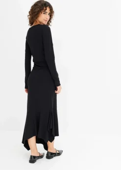 bonprix Bekleidung·Pullover & Strickjacken|Kleider^Jerseykleid mit asymmetrischem Saum schwarz