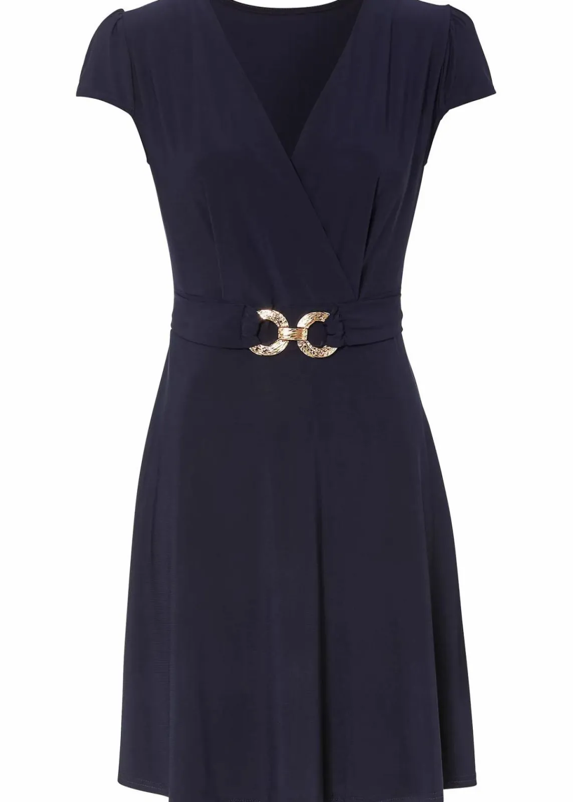 bonprix Kurzgrößen|Kurzgrößen^Jerseykleid mit dekorativer Schließe dunkelblau