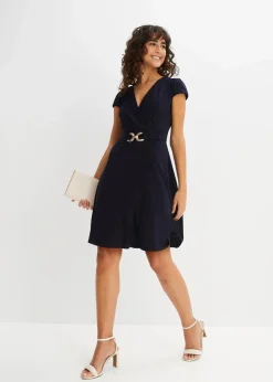 bonprix Kurzgrößen|Kurzgrößen^Jerseykleid mit dekorativer Schließe dunkelblau