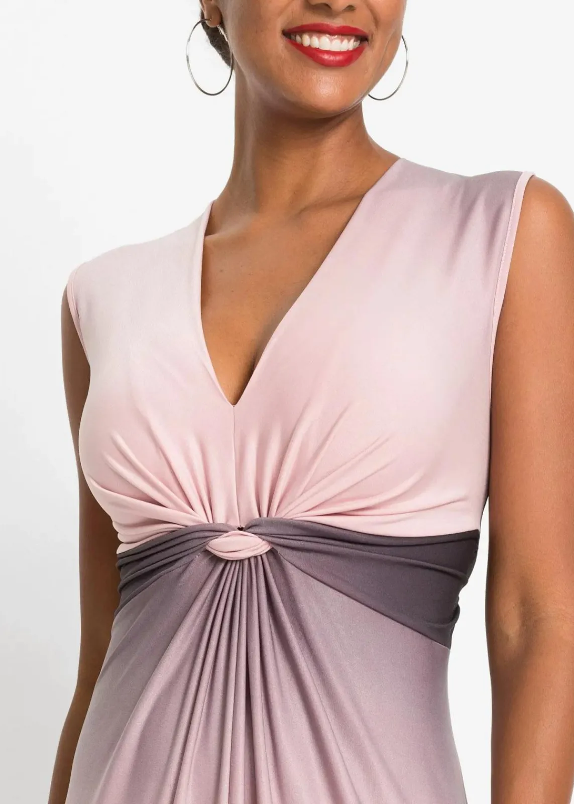bonprix Kleider|Festliche Mode^Jerseykleid mit Drapierung rosa/grau