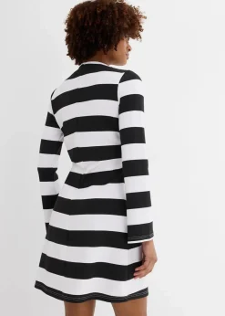 bonprix Nachhaltigere Materialien|Kleider^Jerseykleid mit Stehkragen schwarz/weiß gestreift