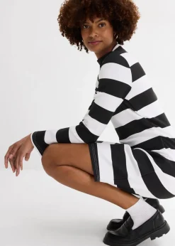 bonprix Nachhaltigere Materialien|Kleider^Jerseykleid mit Stehkragen schwarz/weiß gestreift