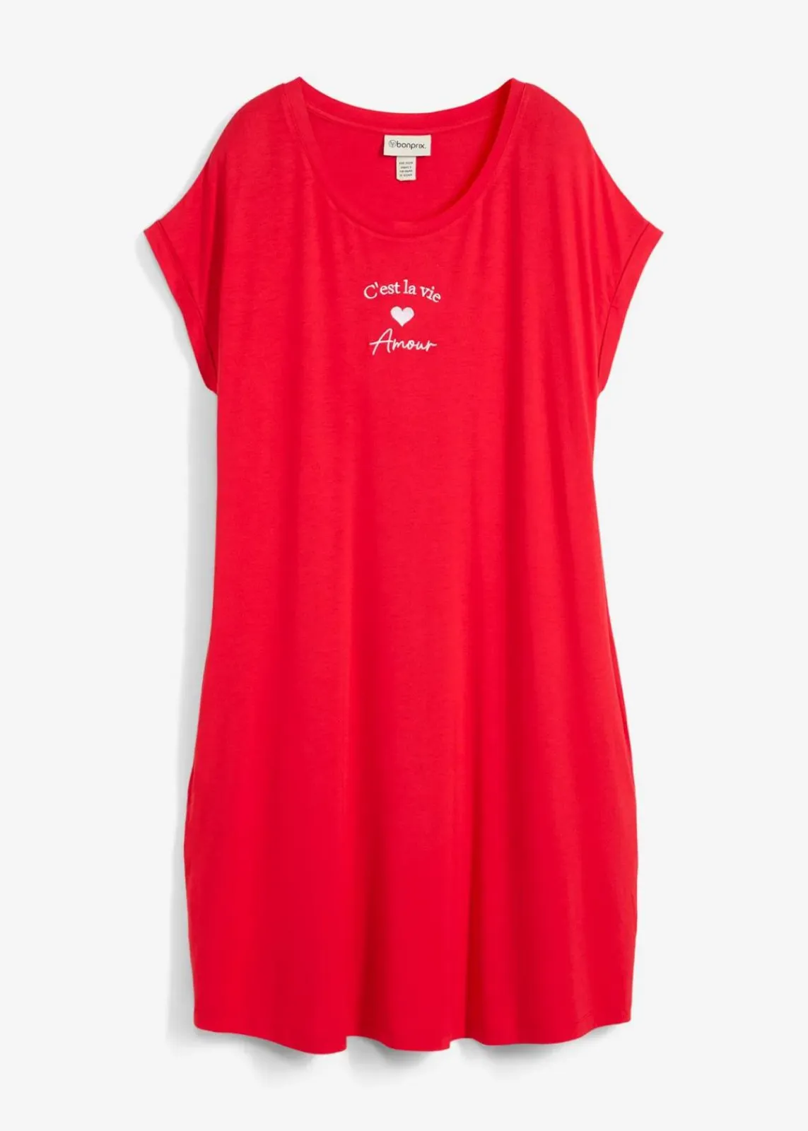 bonprix Kleider^Jersey-Kleid mit Stickerei aus Viskose-Elasthan-Mix tomatenrot