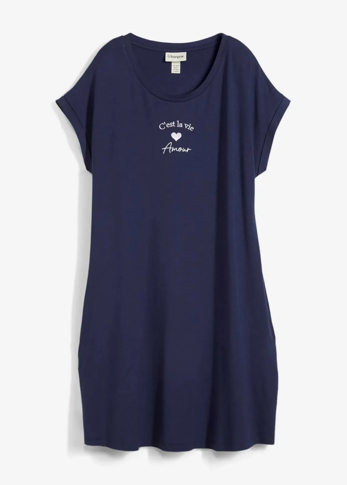 bonprix Kleider^Jersey-Kleid mit Stickerei aus Viskose-Elasthan-Mix dunkelblau