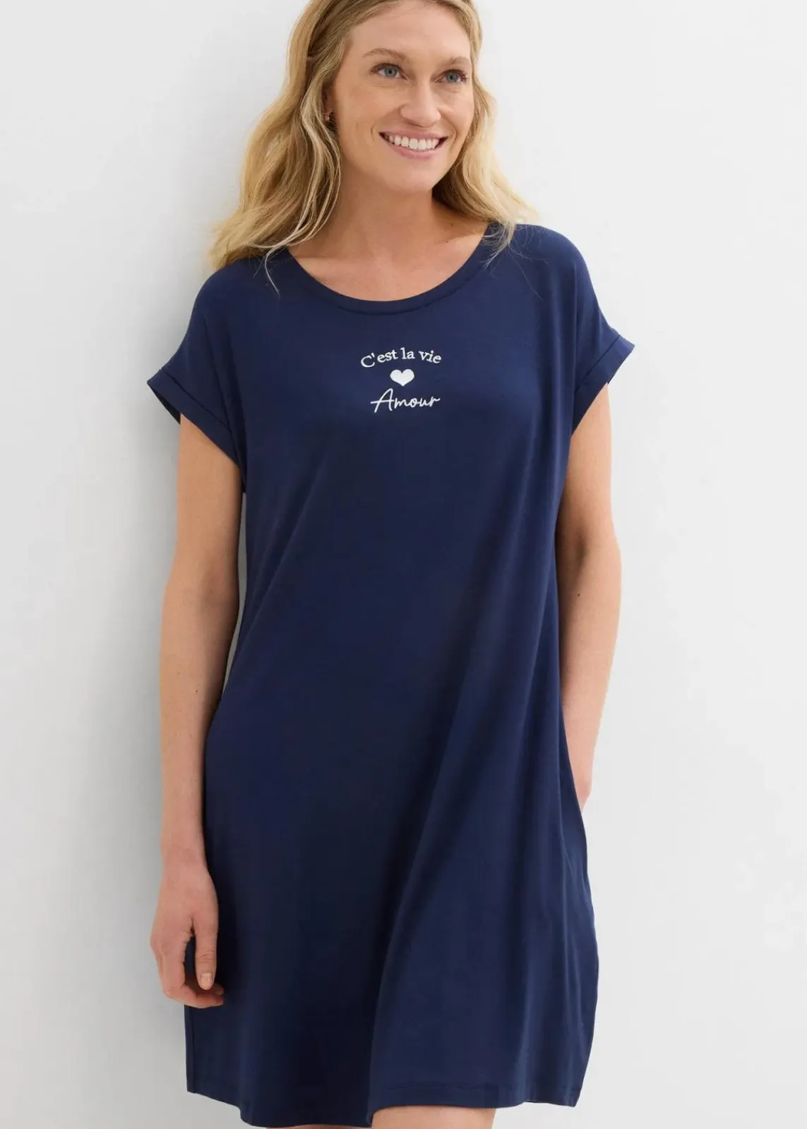 bonprix Kleider^Jersey-Kleid mit Stickerei aus Viskose-Elasthan-Mix dunkelblau