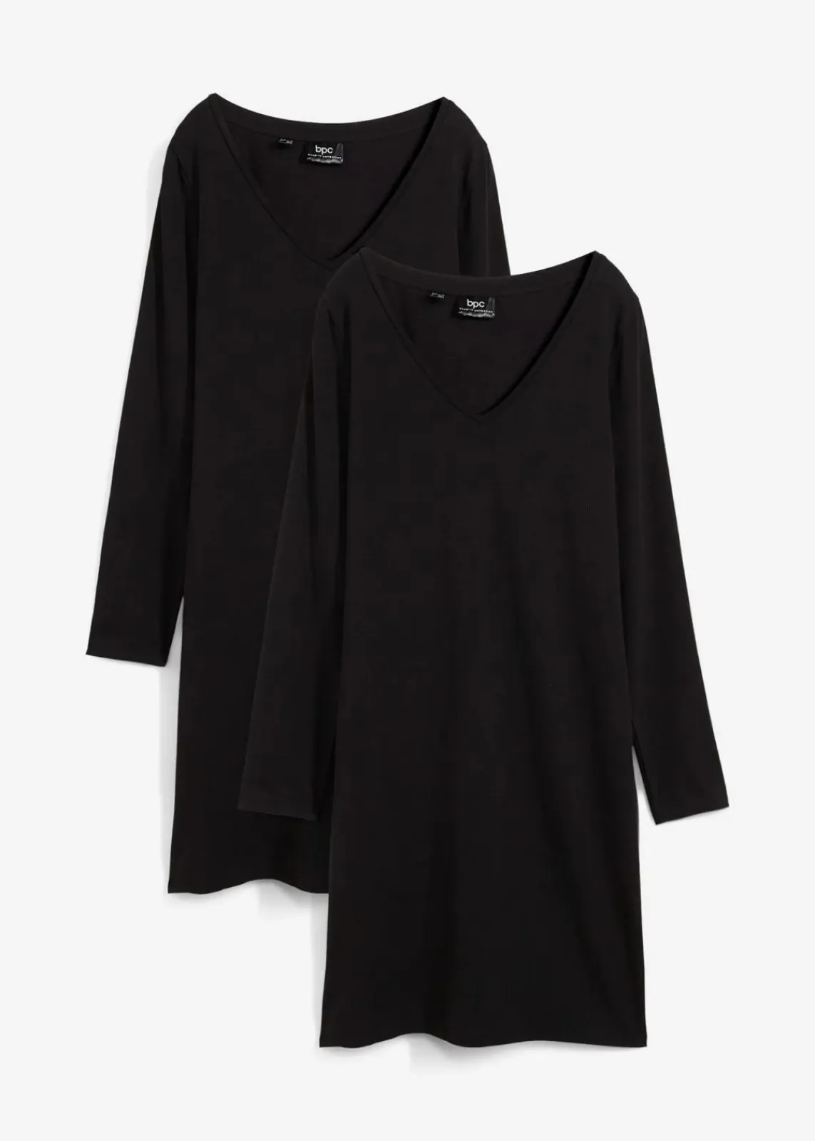 bonprix Kleider|Basics^Jerseykleid mit V-Ausschnitt (2er Pack) schwarz + schwarz