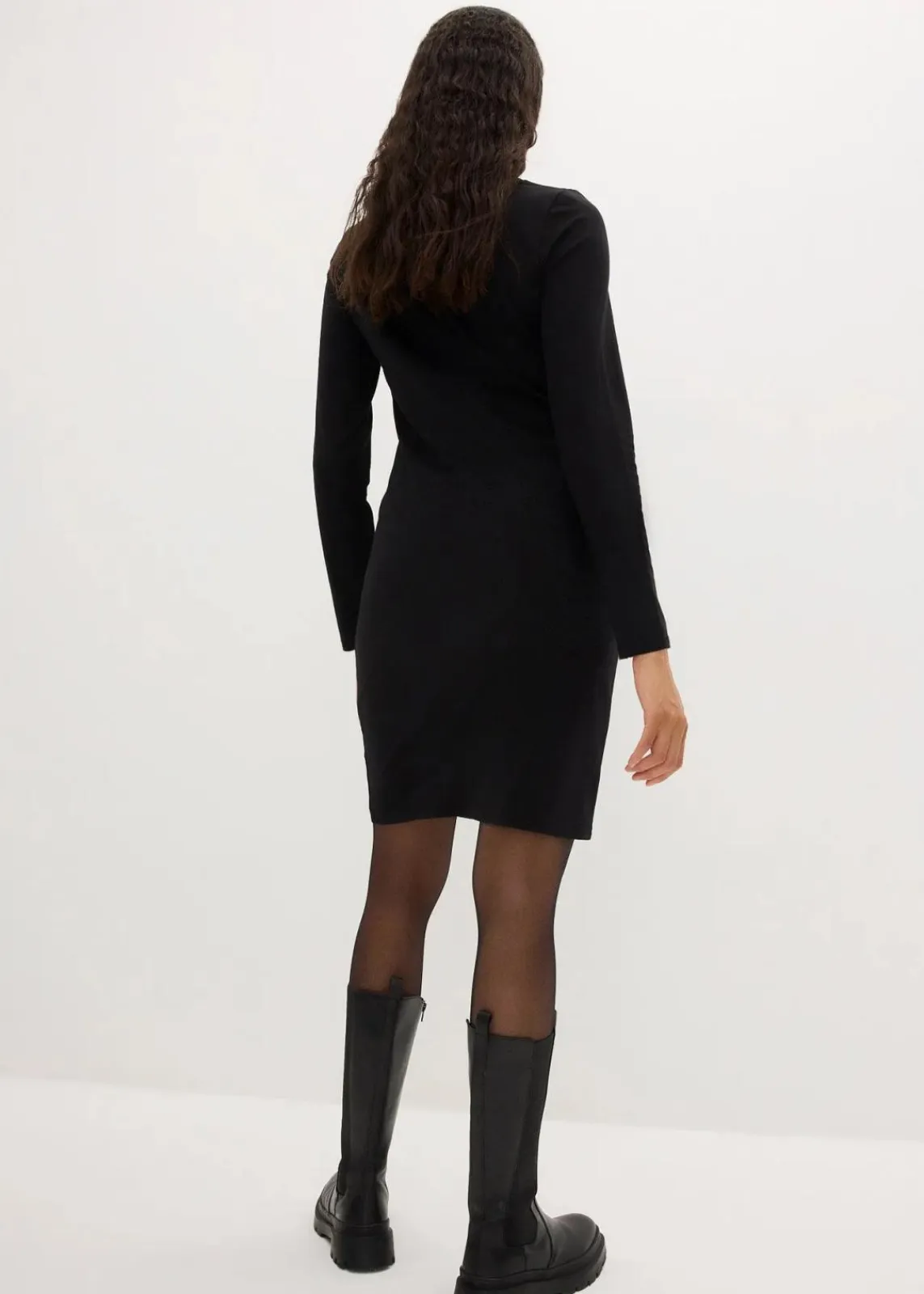 bonprix Kleider|Basics^Jerseykleid mit V-Ausschnitt (2er Pack) schwarz + schwarz