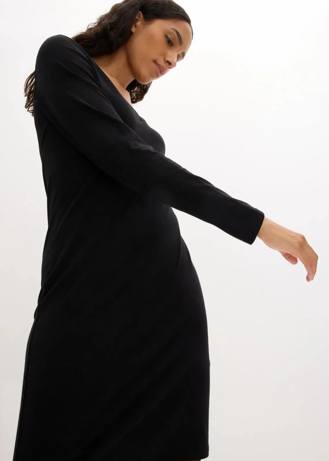 bonprix Kleider|Basics^Jerseykleid mit V-Ausschnitt (2er Pack) schwarz + schwarz