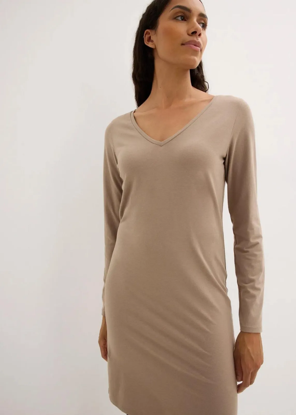 bonprix Bekleidung·Röcke|Bekleidung·Pullover & Strickjacken^Jerseykleid mit V-Ausschnitt (2er Pack) taupe+schwarz