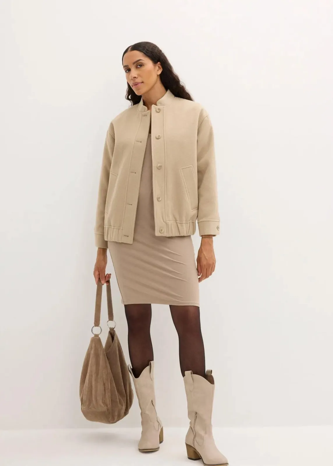 bonprix Bekleidung·Röcke|Bekleidung·Pullover & Strickjacken^Jerseykleid mit V-Ausschnitt (2er Pack) taupe+schwarz