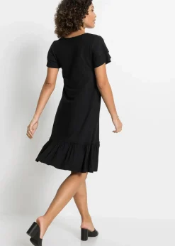 bonprix Nachhaltigere Materialien|Kleider^Jerseykleid mit Volant aus Viskose-Mix schwarz