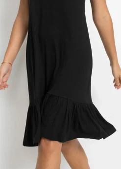 bonprix Nachhaltigere Materialien|Kleider^Jerseykleid mit Volant aus Viskose-Mix schwarz