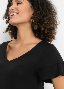bonprix Nachhaltigere Materialien|Kleider^Jerseykleid mit Volant aus Viskose-Mix schwarz