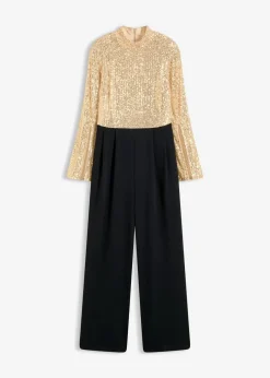bonprix Jumpsuits|Bekleidung·Homewear^Jersey-Overall mit Pailletten gold/schwarz