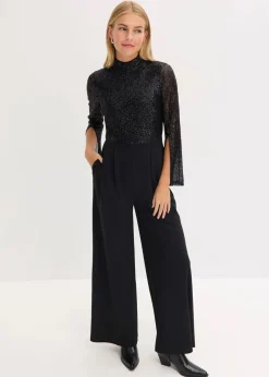 bonprix Bekleidung·Homewear|Jumpsuits^Jersey-Overall mit Pailletten schwarz