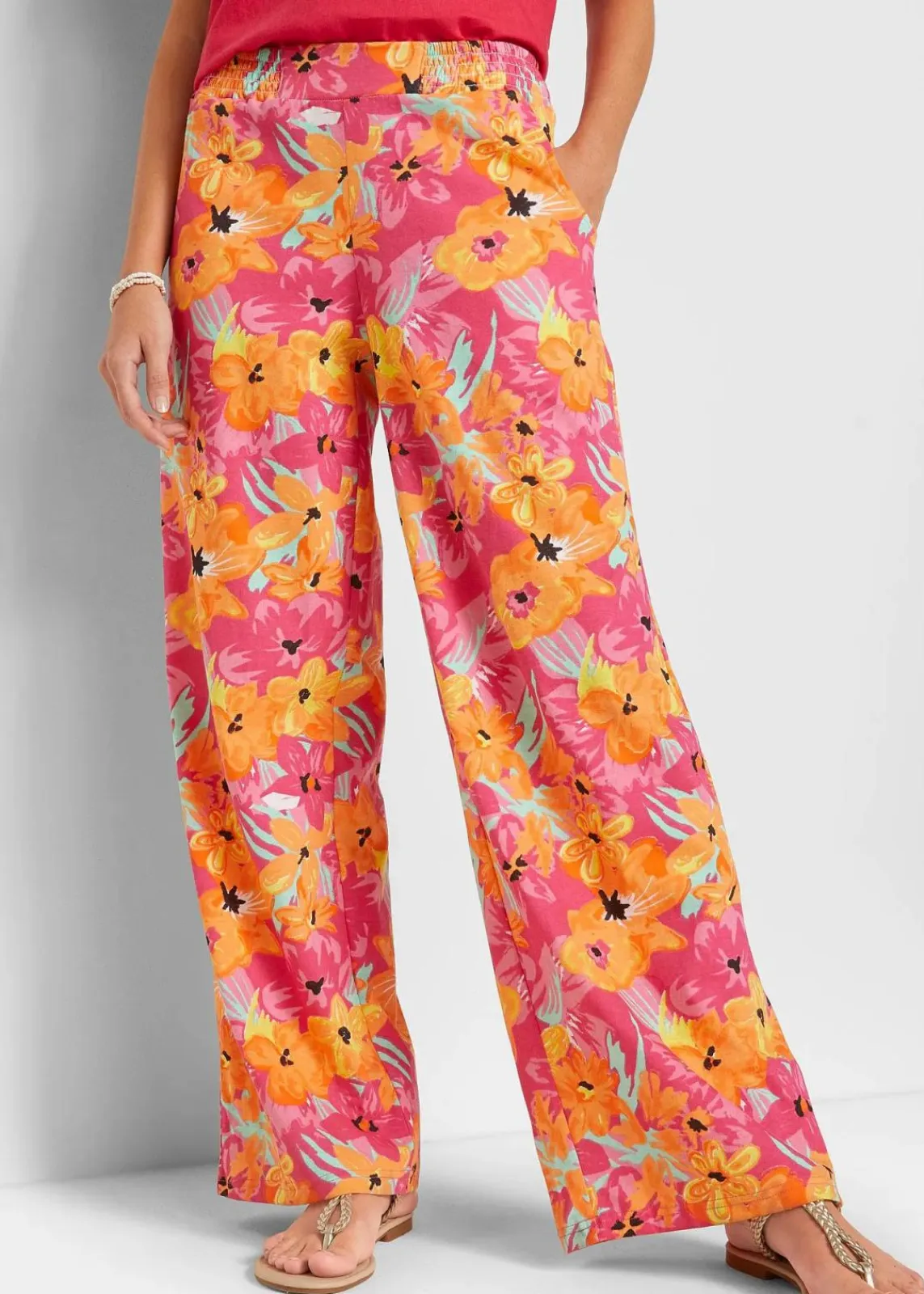bonprix Bekleidung·Kleider|Hosen^Jersey-Palazzohose aus softem Viskose-Mix pinklady floral
