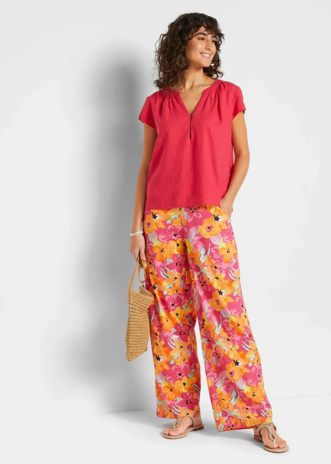 bonprix Bekleidung·Kleider|Hosen^Jersey-Palazzohose aus softem Viskose-Mix pinklady floral