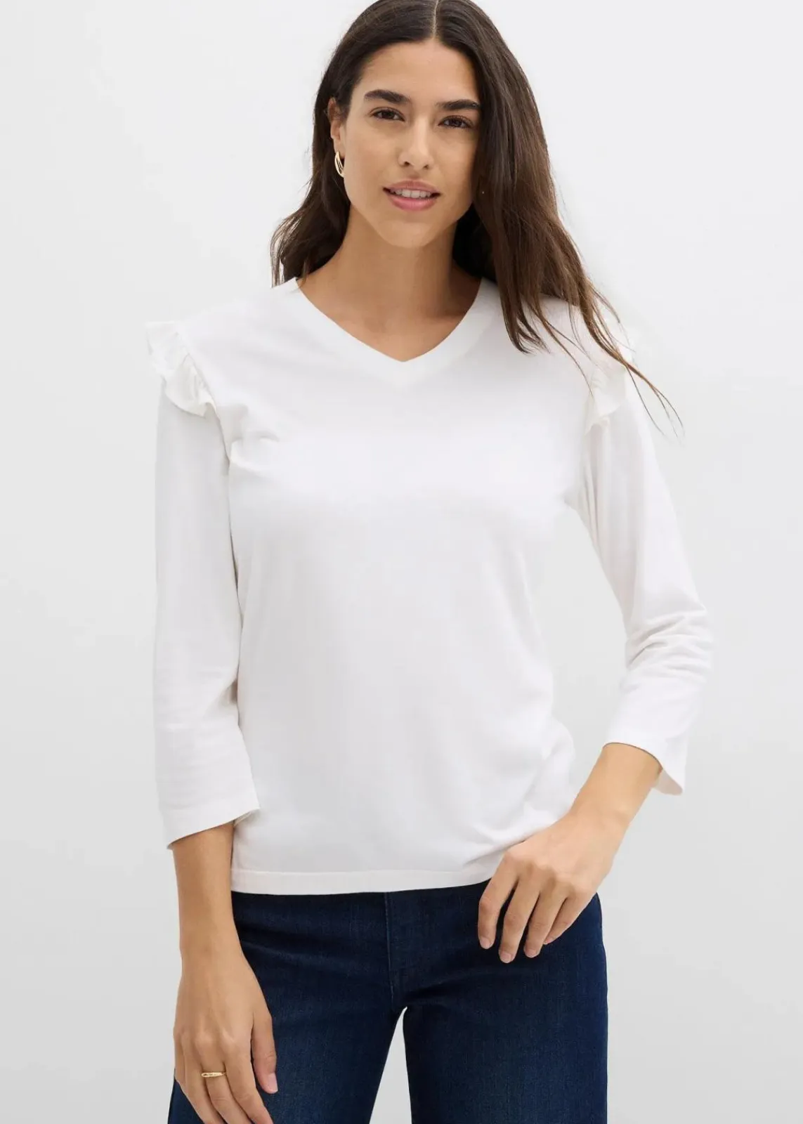 bonprix Nachhaltigere Materialien|Shirts & Tops^Jersey-Shirt aus Baumwollmix wollweiß