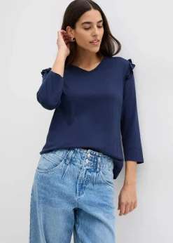 bonprix Shirts & Tops|Nachhaltigere Materialien^Jersey-Shirt aus Baumwollmix dunkelblau