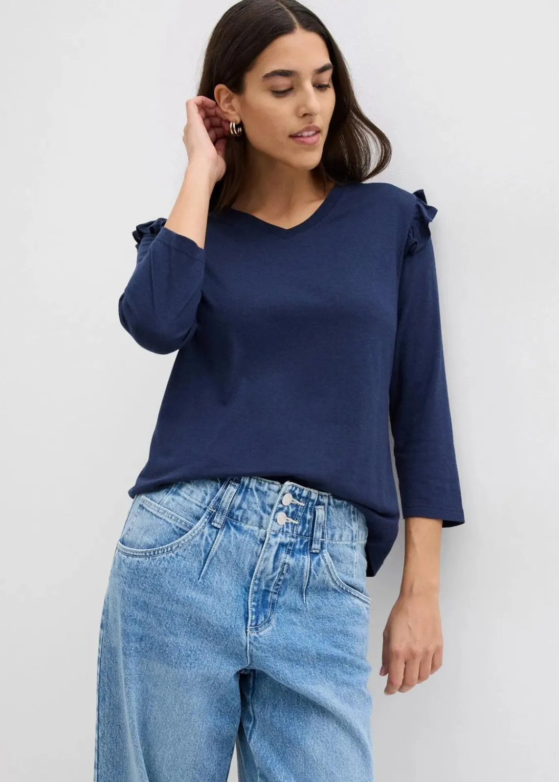 bonprix Shirts & Tops|Nachhaltigere Materialien^Jersey-Shirt aus Baumwollmix dunkelblau