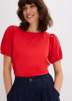 bonprix Shirts & Tops^Jerseyshirt mit Ärmeln aus Baumwollpopeline erdbeere