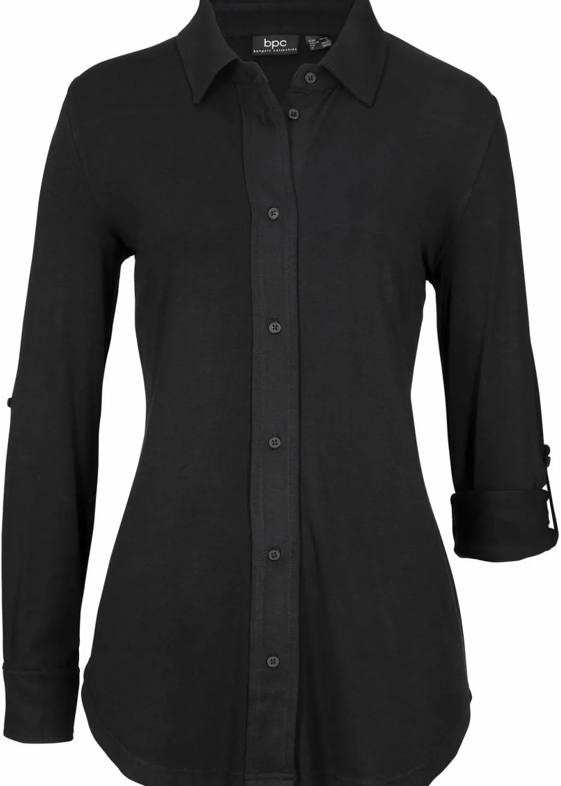 bonprix Nachhaltigere Materialien|Shirts & Tops^Jersey-Shirtbluse, lang schwarz