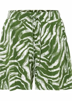 bonprix Nachhaltigere Materialien|Hosen^Jersey-Shorts aus softem Viskose-Mix forstgrün/wollweiß zebra bedruckt