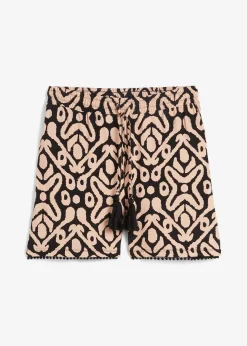 bonprix Bekleidung·Outdoorbekleidung|Bekleidung·Kleider^Jersey-Shorts aus softem Viskose-Mix schwarz/softbeige bedruckt