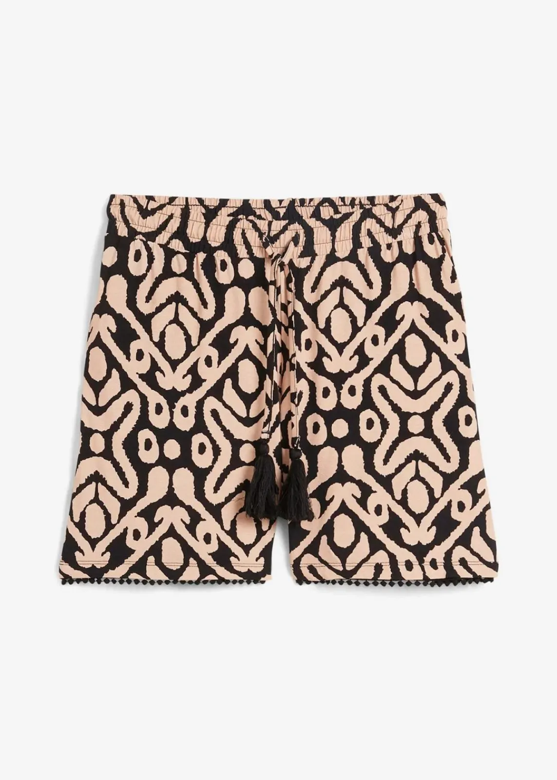 bonprix Bekleidung·Outdoorbekleidung|Bekleidung·Kleider^Jersey-Shorts aus softem Viskose-Mix schwarz/softbeige bedruckt