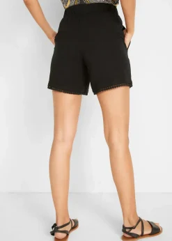 bonprix Bekleidung·Outdoorbekleidung|Bekleidung·Kleider^Jerseyshorts mit Bequembund und Spitze aus Viskose-Mix schwarz