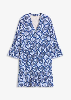 bonprix Bekleidung·Pullover & Strickjacken|Kleider^Jersey-Tunika-Kleid aus softem Viskose-Mix blau/weiß graphisch bedruckt