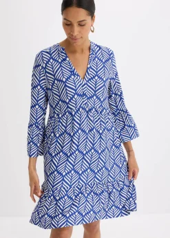 bonprix Bekleidung·Pullover & Strickjacken|Kleider^Jersey-Tunika-Kleid aus softem Viskose-Mix blau/weiß graphisch bedruckt