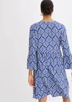 bonprix Bekleidung·Pullover & Strickjacken|Kleider^Jersey-Tunika-Kleid aus softem Viskose-Mix blau/weiß graphisch bedruckt