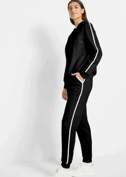 bonprix Hosen|Bekleidung·Kleider^Jogginganzug aus reiner Baumwolle (2-tlg.Set) schwarz längs gestreift