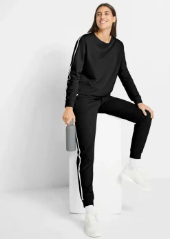 bonprix Hosen|Bekleidung·Kleider^Jogginganzug aus reiner Baumwolle (2-tlg.Set) schwarz längs gestreift