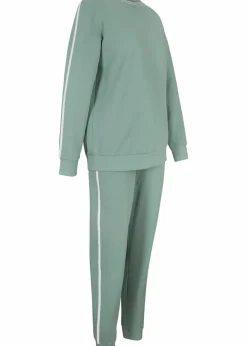 bonprix Bekleidung·Kleider|Hosen^Jogginganzug aus reiner Baumwolle (2-tlg.Set) rauchgrün längs gestreift