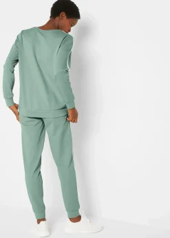 bonprix Bekleidung·Kleider|Hosen^Jogginganzug aus reiner Baumwolle (2-tlg.Set) rauchgrün längs gestreift