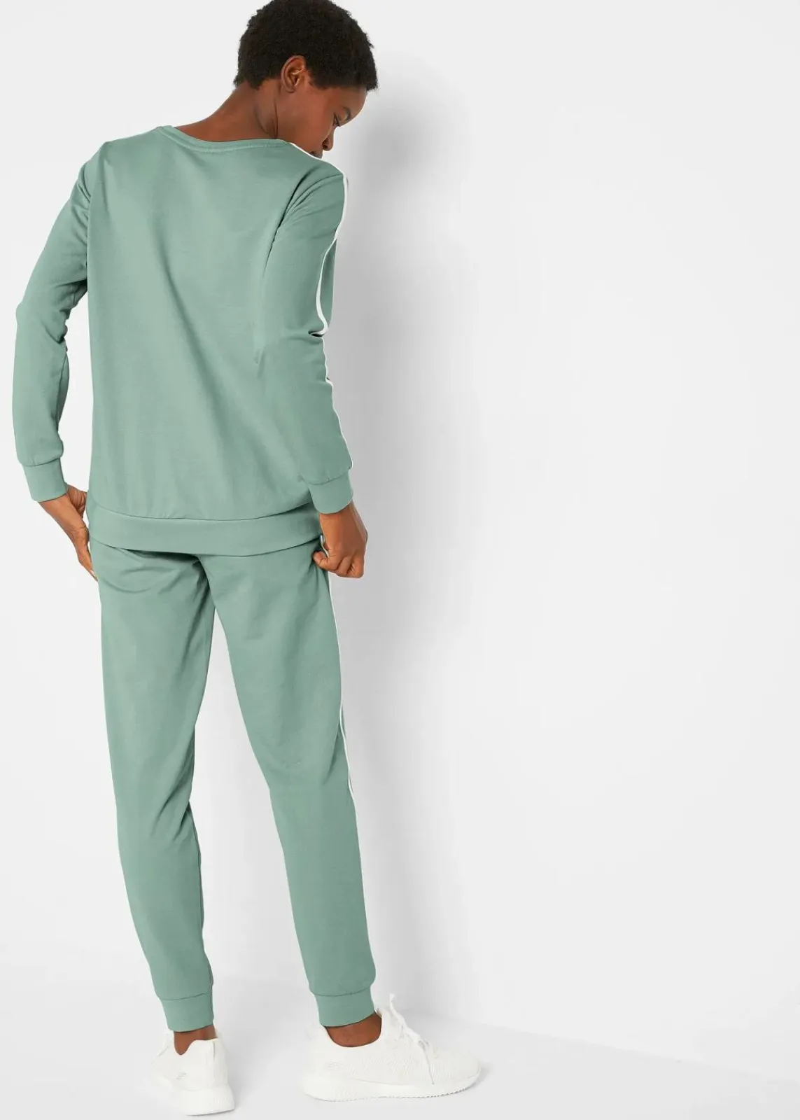 bonprix Bekleidung·Kleider|Hosen^Jogginganzug aus reiner Baumwolle (2-tlg.Set) rauchgrün längs gestreift