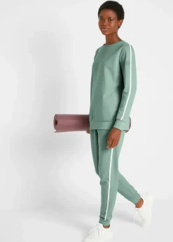 bonprix Bekleidung·Kleider|Hosen^Jogginganzug aus reiner Baumwolle (2-tlg.Set) rauchgrün längs gestreift