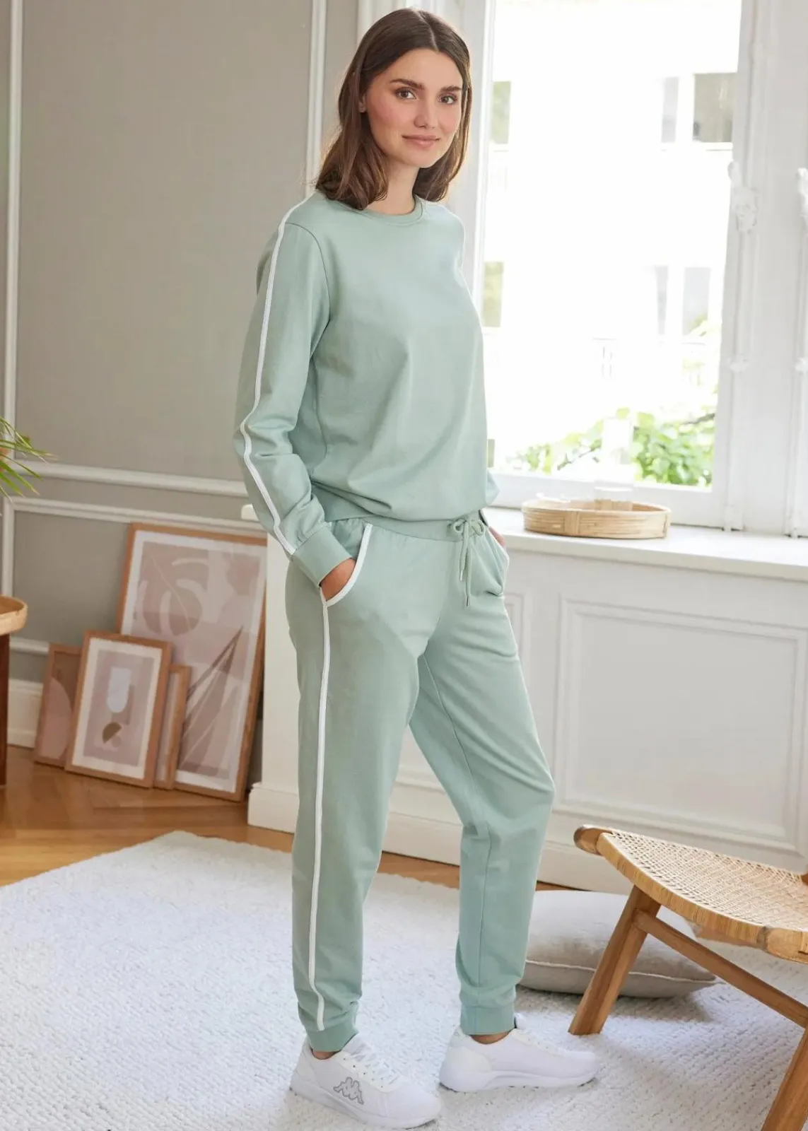 bonprix Bekleidung·Kleider|Hosen^Jogginganzug aus reiner Baumwolle (2-tlg.Set) rauchgrün längs gestreift