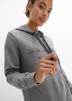 bonprix Sweat|Bekleidung·Kleider^Jogginganzug mit Long-Sweatshirt und Leggings (2-teilig) grau meliert/schwarz