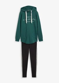 bonprix Sweat|Bekleidung·Kleider^Jogginganzug mit Long-Sweatshirt und Leggings (2-teilig) schwarz/mattgrün