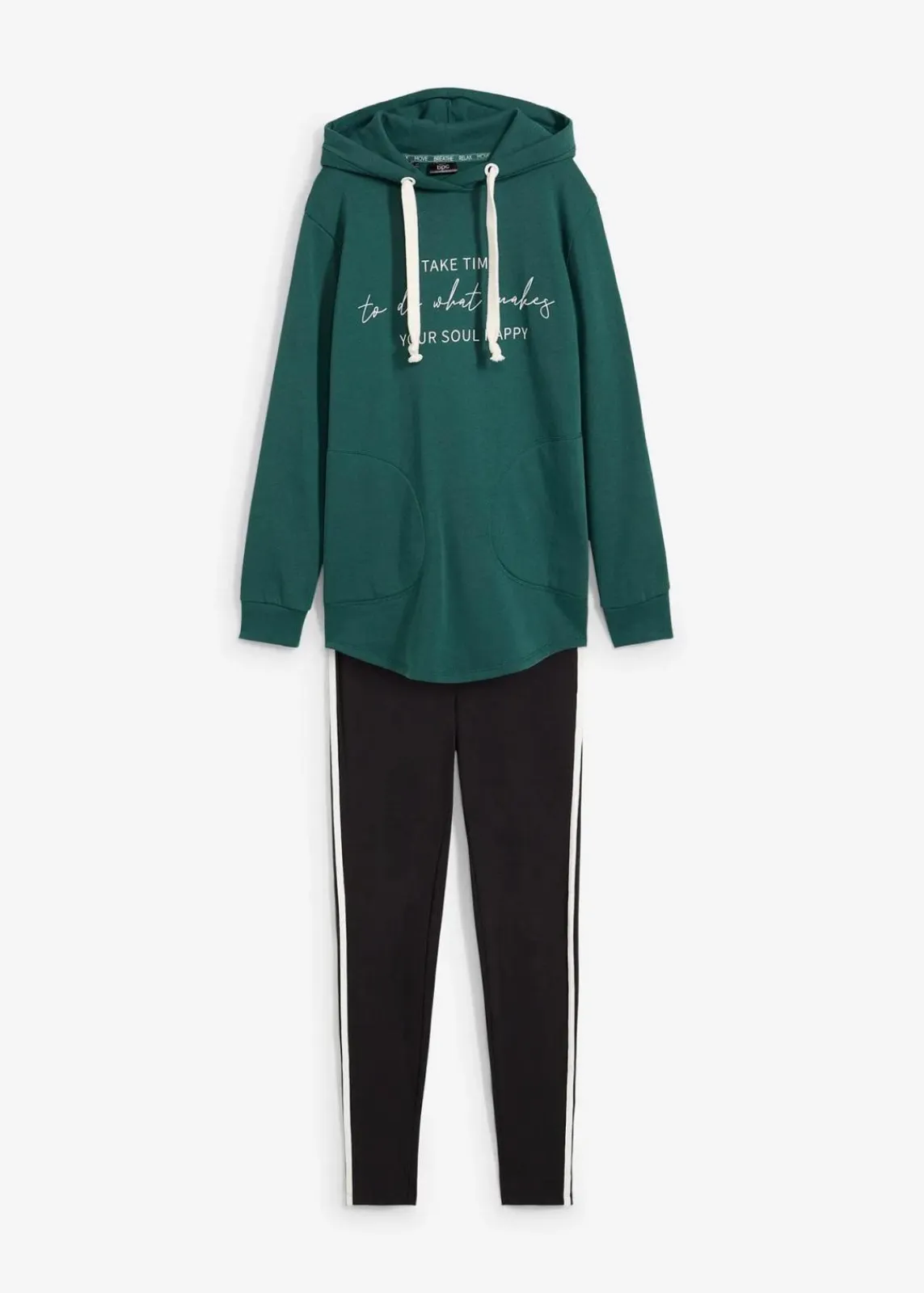 bonprix Sweat|Bekleidung·Kleider^Jogginganzug mit Long-Sweatshirt und Leggings (2-teilig) schwarz/mattgrün